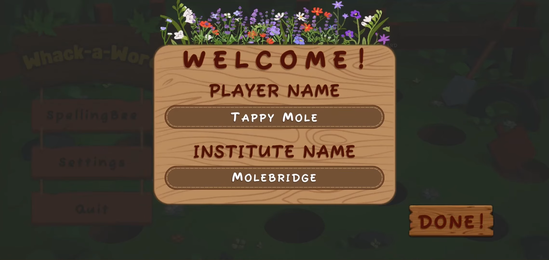 Whack-A-Word menu